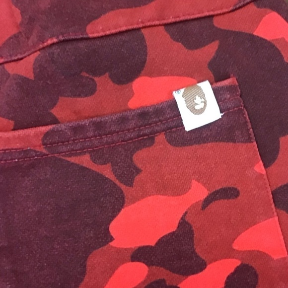 BAPE Men’s XXL Shark Cutoff Sweatpants Shorts Red Camo - Picture 3 of 12